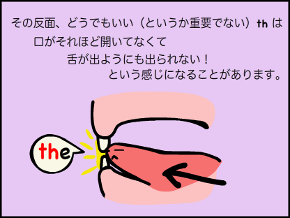 “あまり重要でない言葉（例えばthe)は舌が出るほど口が開いていない”