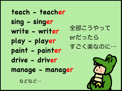 teacher singer writer player painter driver managerなどなど　erをつけて仕事の名前になるんだ