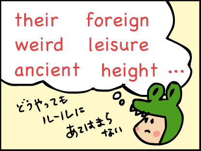 “どうしてもフォニックスのルールに当てはまらない言葉がある。their、foreign、weird、leisure、ancient、heightなどなど。”